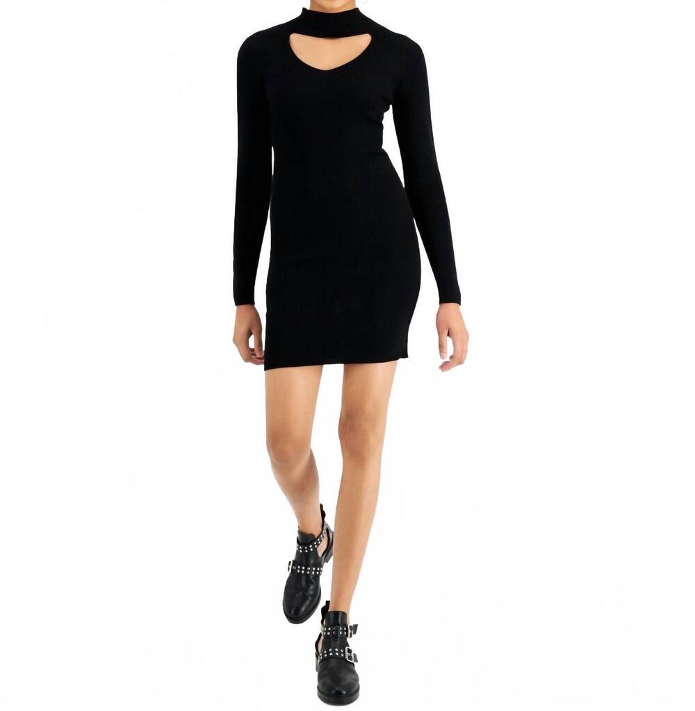 NEW HIPPIE ROSE juniors cutout mock neck sweater dress in black